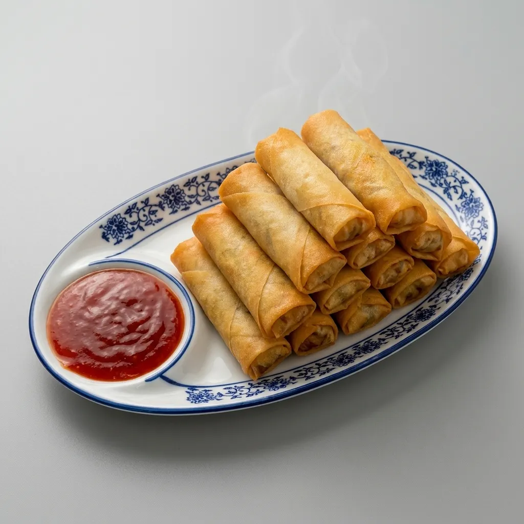 Crispy vegetable spring rolls at Lucky Cat Chinese restaurant in London, Ontario